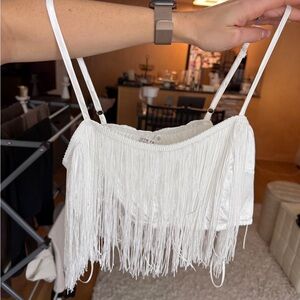 Fun White Fringe Crop Top